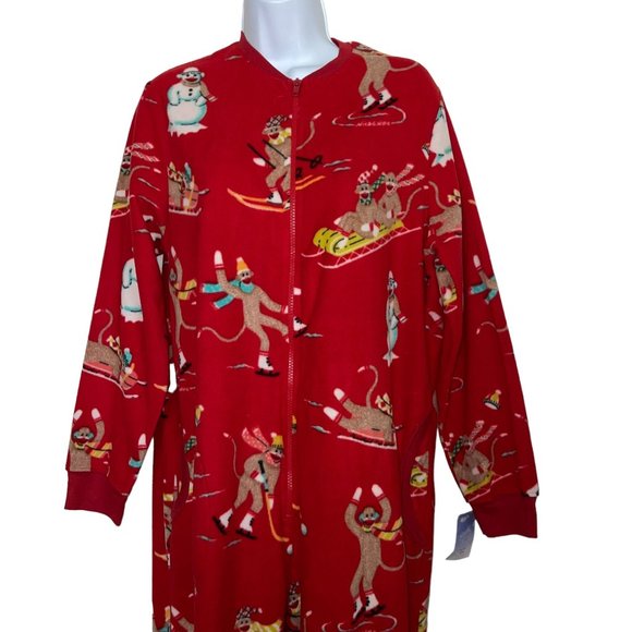 NWT Nick & Nora Sock Monkey Pajamas Womens M Footless Unionsuit PJs Costume Snow - Picture 2 of 10
